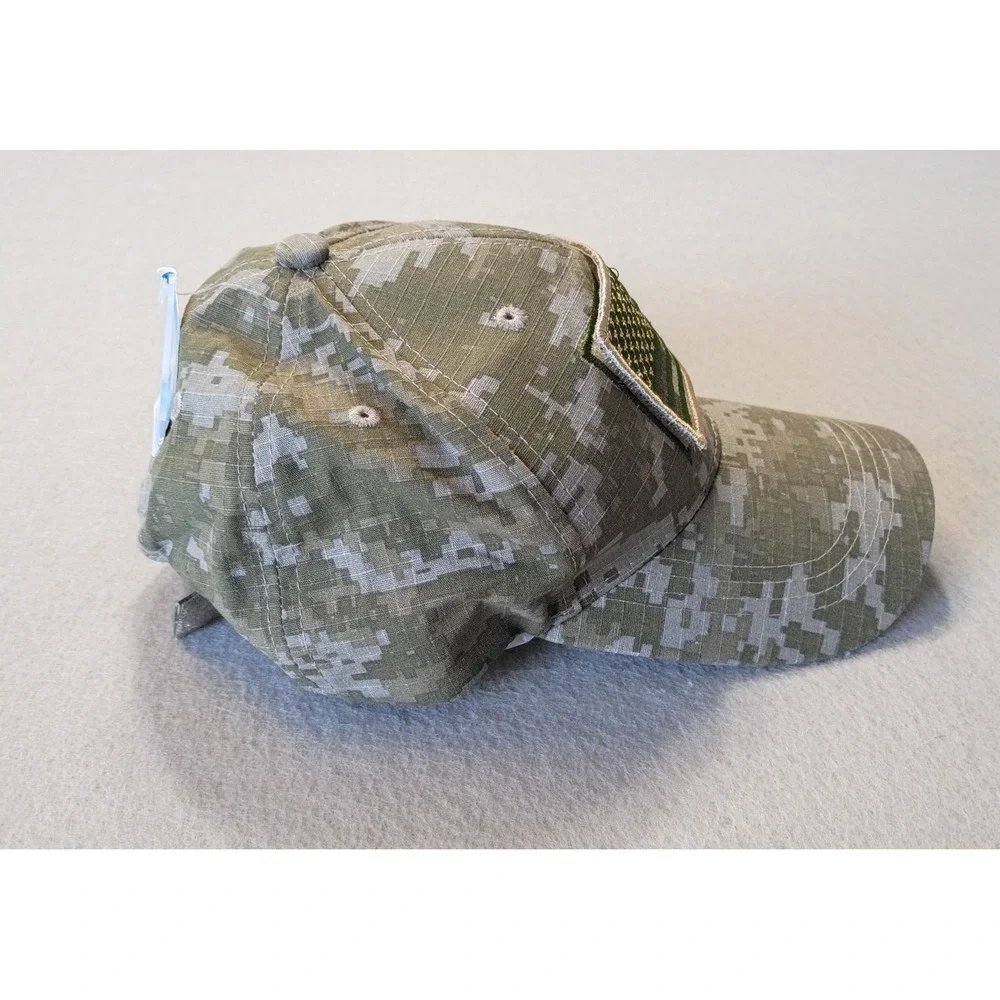 US Flag Cap‎ Hat Adult Adjustable Green Camo Multi Patch Design R Headwear NWT